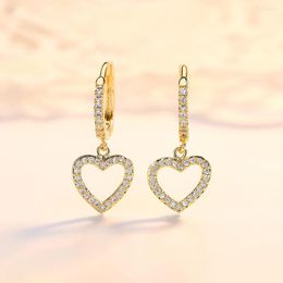 Hoop Earrings Cute Female Small Crystal Heart Gold Silver-Color Wedding Circle Jewellery Double For Women Girl