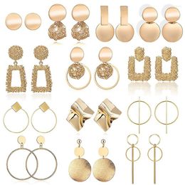 Dangle Earrings For Women Big Geometric Stud Girls14K Gold Plated Fashion Jewellery Gift Vintage Alloy Environmentally