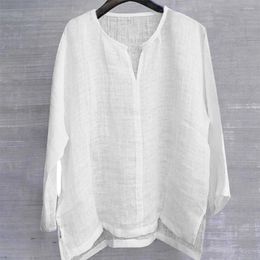 Men's T Shirts Men Shirt Long Sleeve Cotton Linen Solid Split Hem V Neck Basic Summer Fashion Loose Daily Casual Spring Top