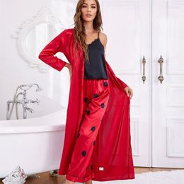 Women's Sleepwear Female 3 Piece Sets Full Sleeve Loose Pijamas Long Robe Gown Sexy Strap Top&Shorts Home Autumn Wear Nighty