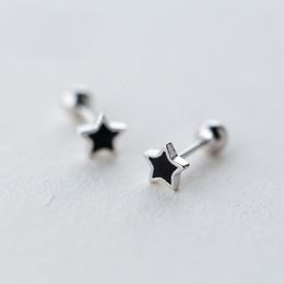 Stud MloveAcc Cute Black Star 925 Sterling Silver Screw Earrings for Women Girls Children Kids Jewelry Orecchini Aros Aretes 230325