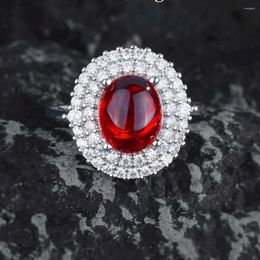 Cluster Rings Advanced Original Women Imitation Pigeon Blood Ruby Ring Female Zircon Luxury Jewellery Girl's Gift Holiday Party Fashion
