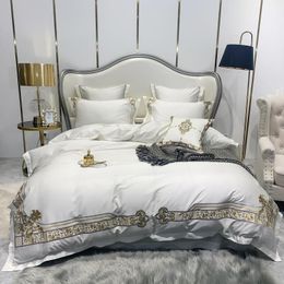 Bedding Sets Luxury White Red Embroidery 1000TC Egyptian Cotton Set 4/7pcs Solid Colour Wedding Duvet Cover Flat Sheet And Pillowcases