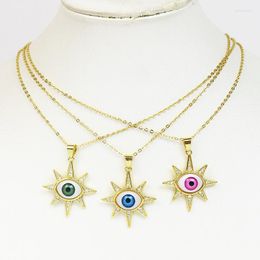 Pendant Necklaces 10 Pcs Turkish Eye Pave Zircon Necklace Gold Colour Plated Brass Jewellery Chain Eyes 90102