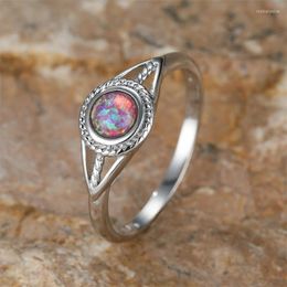 Wedding Rings Mystic Purple Fire Opal For Women Birthstone Bands Silver Color Round Stone Engagement Ring Valentine Jewelry Gift