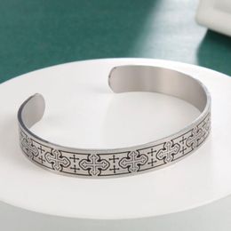 Bangle My Shape Open Cuff Bangles For Men Women Stainless Steel Cross Pattern Adjustable Bracelet Vintage Religious Jewellery Gift