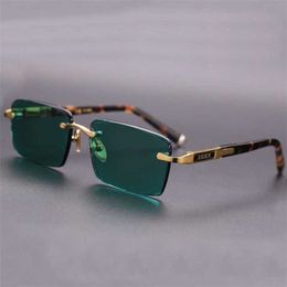 40% OFF Luxury Designer New Men's and Women's Sunglasses 20% Off Acetate Vintage Rimless Man Natural Crystal Stone Lens Green Glasses Goggles UV400 Oculos Quality