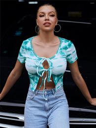 Women's Tanks 2023 Star Fashion High Quality Casual Women's Tie-dye Hollow Cropped Sexy Strapless Top T-shirt S72