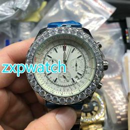Diamonds Bezel Luxury Quartz Watch High Quality Stainless Aço e Watch Band White Black Dial Works Full Cronography Men WA230N