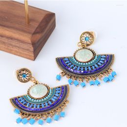 Dangle Earrings VG 6YM 2023 Bohemian Tassel Rice Beads Fan Drop For Women Statement Wedding Blue Fringe Female Wholesale