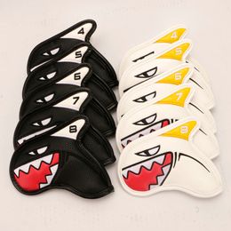 Other Golf Products 9PcsSet Universal PU Golf Iron Headcover Protection Cover Shark Pattern Club Head Cover Golf Club Protector Outdoor Antiscratch 230325