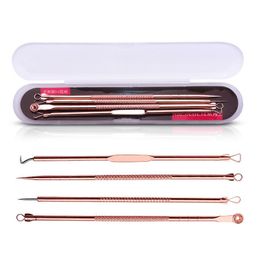 Sliver/ Rose Gold Blackhead Remover needle Comedone Acne Pimple Belmish Extractor Vacuum Blackhead Spoon for Face Skin Care Tool 4pcs/set