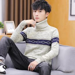 Men's Sweaters Turtleneck Sweater For Men 21 Autumn And Winter Korean Edition Trend Bottom Knit Jacquard Slim Body Warm Outer Threading