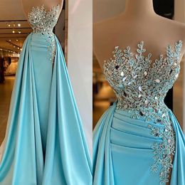 Gorgeous Mermaid Prom Dresses Strapless Art Deco-inspired Neck Sleeveless Satin Backless Applicants Zipper Floor Length Custom Made Party Dress Vestido De Noite