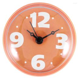 Wall Clocks Waterproof Shower Clock Round Face Diameter 7Cm Suction Cup Arabic Numerals Dial Large Display For Kitchen (Orange)