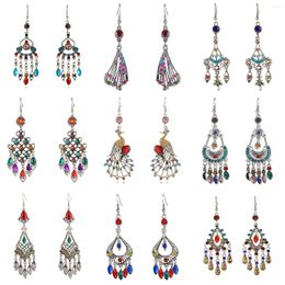 Dangle Earrings Colourful Rhinstone Bohemian Retro Long Water Drop Ethnic Women Personality Jhumka Jewellery Fashion Female Accessories