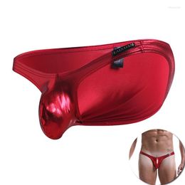 Underpants WJ Mens Leather Bikini Briefs Sexy Men Underwear Bulge Pouch Penis Panties Swimwear Shiny Mini Seamless Gold Purple