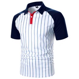 Men's Polos Men Stripe Polo Shirt Three-color Splicing Tops Classic Streetwear Casual Fashion Men Short Raglan Sleeves Polo Shirt 230325