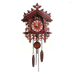 Wall Clocks Wooden Cuckoo Hanging Clock Modern Black Forest Hand-carved Decoration Room Living Home Office Wood Q9d5