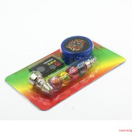 Metal Pipe Set Kit Tobacco Pocket Jamaican Bob Colourful Beads Pipe Smoking Herb Pipe with Plastic Grinder Screens Mesh Philtre Combo