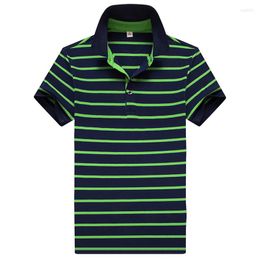 Polo Masculino Masculino Lapela Manga Curta Polo de Algodão Negócios Casual Caimento Solto Listrado 2023 All-match T-shirt Tops