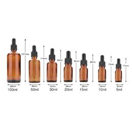 Storage Bottles & Jars 10pcs 5ml/10ml/15ml/20ml/30ml/50ml Empty Amber Brown Glass Dropper Essential Oil Liquid Pipette Containe