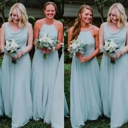2023 Mint Green Bridesmaid Dresses A Line Chiffon Spaghetti Straps V Neck Floor Length Ruched Custom Made Plus Size Maid Of Honour Gowns Vestido 401 401