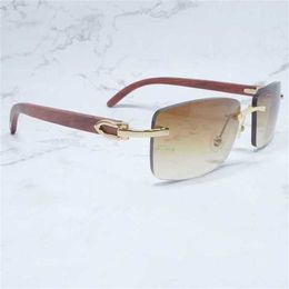 Designer Men's and Women's Beach Couple Sunglasses 20% Off Vintage Rimless Wood Sunglass Men Eyewear Buffs Eyeglasses For Driving Travelling Accessories ShadesKajia