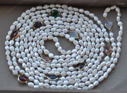 Chains Z11832 50"-100'' Multicolor Coin CZ White Baroque Pearl Necklace