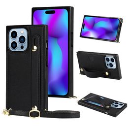 For iPhone 14 Pro Max Phone Cases PU Leather Card Slot Holder Hand Strap Kickstand Cover For iPhone13 12 11 XR XS X 8 7 PLUS Stand Conque Funda