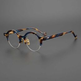 Nuovi occhiali da sole da uomo e da donna di design di lusso Sconto del 20% stile colore abbagliante piastra manuale pura tendenza degli occhiali miopia tondi con mezza montatura giapponese