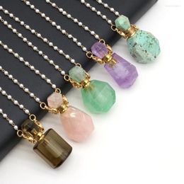 Pendant Necklaces Natural Semi-precious Stone White Crystal Essential Oil Diffuser Perfume Bottle DIY Charm Necklace Jewellery