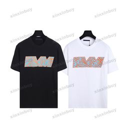 xinxinbuy Men designer Tee t shirt 23ss Colour letter printing short sleeve cotton women Black White blue khaki S-XL