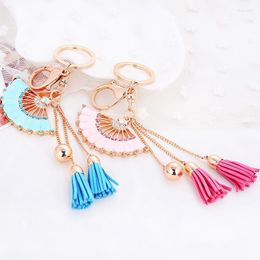 Keychains Fashion Chinese Style Dripping Oil Crystal Fan Tassel Chain Keychain Car Bag Pendant Accessories Ornament Keyring Gift JewelryKeyc