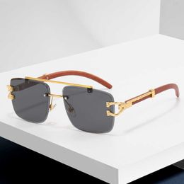 Luxury Designer New Men's and Women's Sunglasses 20% Off wood grain leopard head double beam cut edge sun protection