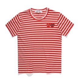 Designer TEE Men's T-shirts CDG Com Des Garcons PLAY Red Double Hearts Short Sleeve T-shirt Striped Red/White Size XL