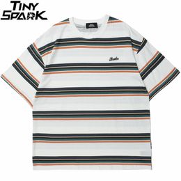 Men's T-Shirts Hip Hop Streetwear Tshirt Striped Print T-Shirt Harajuku Cotton Loose Short Sleeve T Shirt Men Fashion Summer Tops Tees 230325