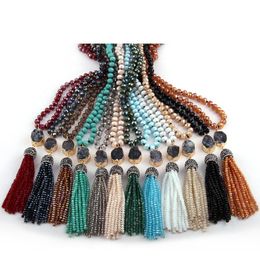 Pendant Necklaces Fashion Bohemian Tribal Jewelry Multi Glass Knotted Druzy Link Crystal Tassel Women Ethnic NecklacePendant