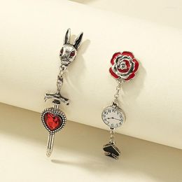 Dangle Earrings Fairy Grunge Gothic Accessories Aesthetic Black Heart Rose Clock Pendants Vintage Jewellery For Women 2023