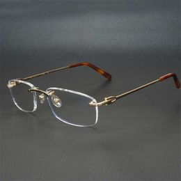 Luxury Designer New Men's and Women's Sunglasses 20% Off Metal Square Clear Frames Men Women Rimless Glasses Optical Frame Spectacles Eyeglasses for Computer 9011