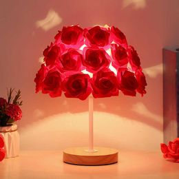 Night Lights Wedding Room Decorative Wedding Rose Table Lamp Bedroom Small Night Lamp Bedside Festive Red Lantern Commemorative Gift P230325