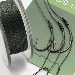 Fishing Accessories 50m Camouflage Green Carp Fishing Line Soft Hook Link Carp Hooklink Uncoated Braid Line Leader for Hair Rig 25 15LB Rigging Line P230325