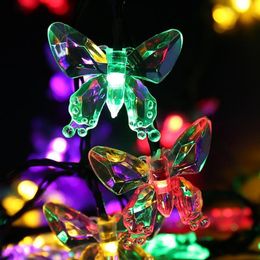 Strings 20/30 LED Solar Powered Colourful Butterfly Night Light Lamp Fibre Optic Fairy String Lights Christmas Outdoor Garden Patio Decor