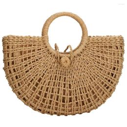 Evening Bags Spring Summer Straw For Women Hand-woven Top-handle Bag With Round Ring Handle Beach Rattan Tote Handbag