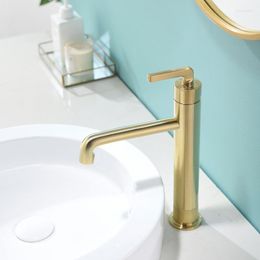 Bathroom Sink Faucets Brushed Gold Basin Household Full Copper Heightening Under The Platform And Cold Washbasin Mixer Tap