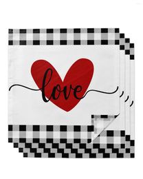 Table Napkin 4pcs Valentine'S Day Red Love Black White Cheque Square 50cm Wedding Decoration Cloth Kitchen Serving Napkins