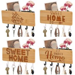 Hooks & Rails Sweet Home Wall Key Hanger Wooden Storage Box Black/White Placing Envelope Hanging Coat Cap Rack Decoration For DoorHooks