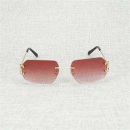 Men's Luxury Designer Women's Sunglasses Vintage Lens Shape Metal Farme Men Rimless Wire Square Gafas Women Outdoor Club Accessories Oculos ShadesKajia