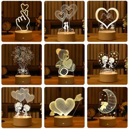 Night Lights Valentines Day Gift Birthday Anniversaire Gifts Heart I Love You Acrylic Led Night Light Birthday Wedding Decoration Wife Gift. P230325