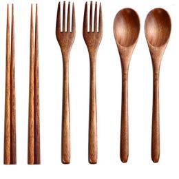 Dinnerware Sets 6 Pcs 1 Set Japanese Flatware Wood Spoon Fork Chopstick Forks Wooden Spoons Restaurant Cutlery